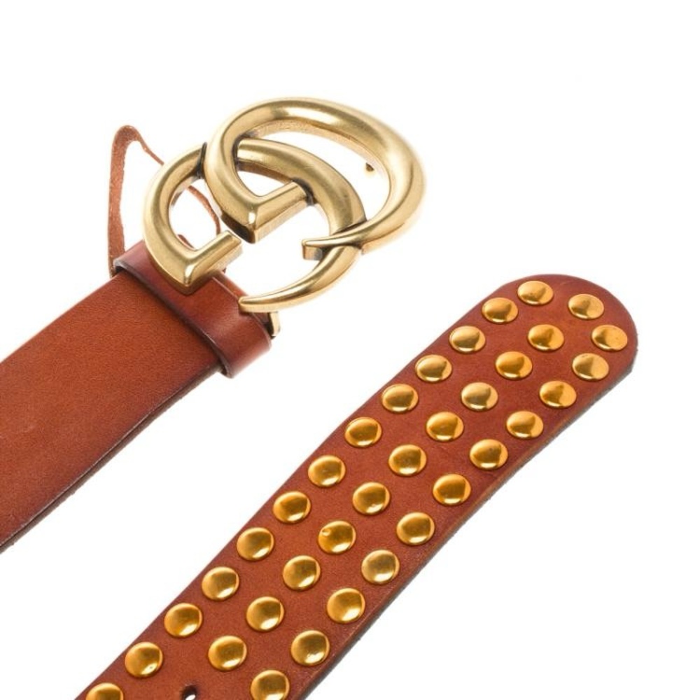 RARE GUCCI MARMONT GG LOGO RED LEATHER STUDDED BELT - Picture 4 of 11